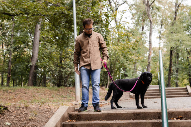 istock Young man with Down syndrome and his dog enjoying a walk 2172179928