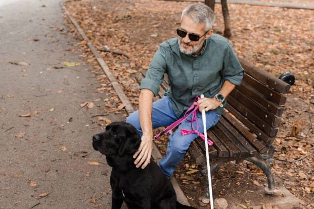 istock Man with visual impairment spending a joyful afternoon with his dog in the park 2172179944