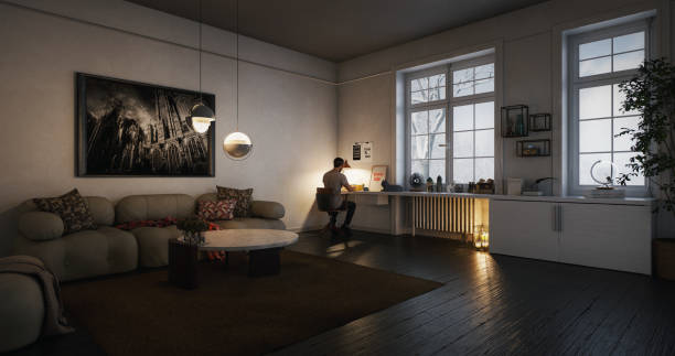istock Moody Living Room with Cozy Workspace 2172189041