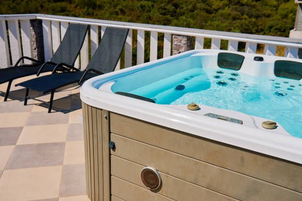 istock Rooftop Deck with Hot Tub and Lounge Chairs 2172192802
