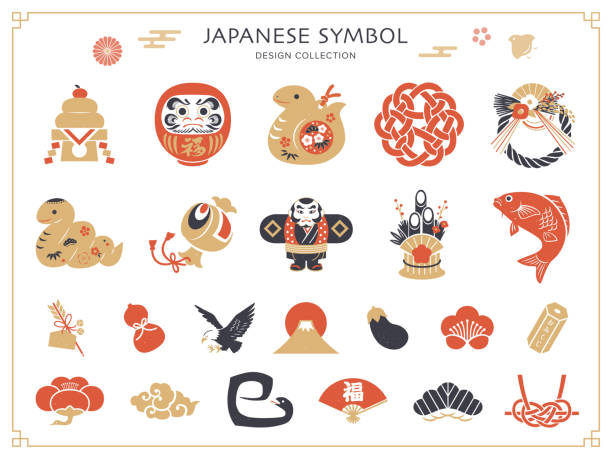 istock New Year retro Japanese style icon set. Year of the Snake. 2172197005