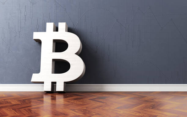 istock Bitcoin Symbol on Financial Graph Wall Concrete and Parquet Floor 2172212057