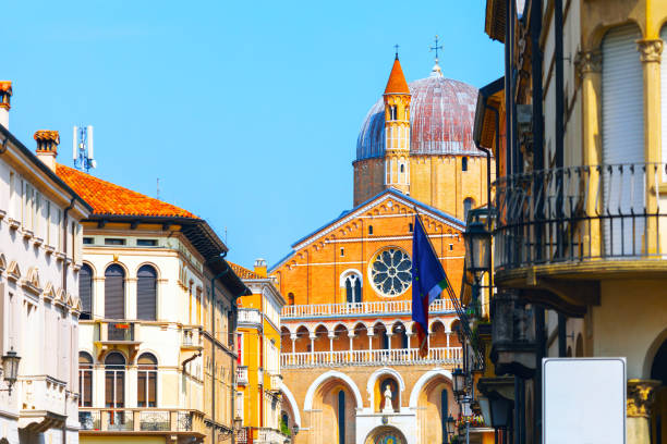 Basilica of Saint Anthony of Padua, Italy. Picturesque street scene featuring a cathedral in the background, surrounded by charming buildings