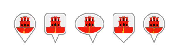 istock Gibraltar - Set of flags pin icons for map. Flat collection. 2172245145