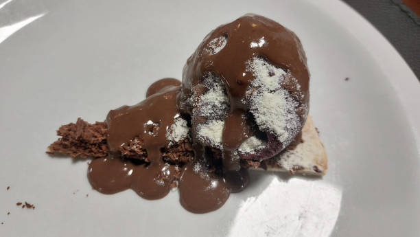 istock Chocolate ice cream on a white plate 2172258716