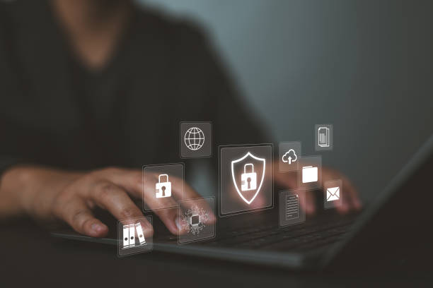 istock Privacy policy concept. Personal information management. Businessman using laptop with security technology on virtual screen. Cyber security network and data protection. 2172267123