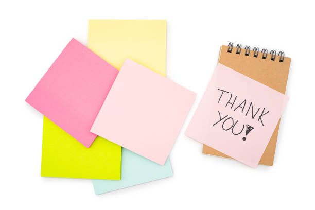istock Hand writing THANK YOU on pink sticky note and blank sticky note isolated on white background. Copy space. 2172268343
