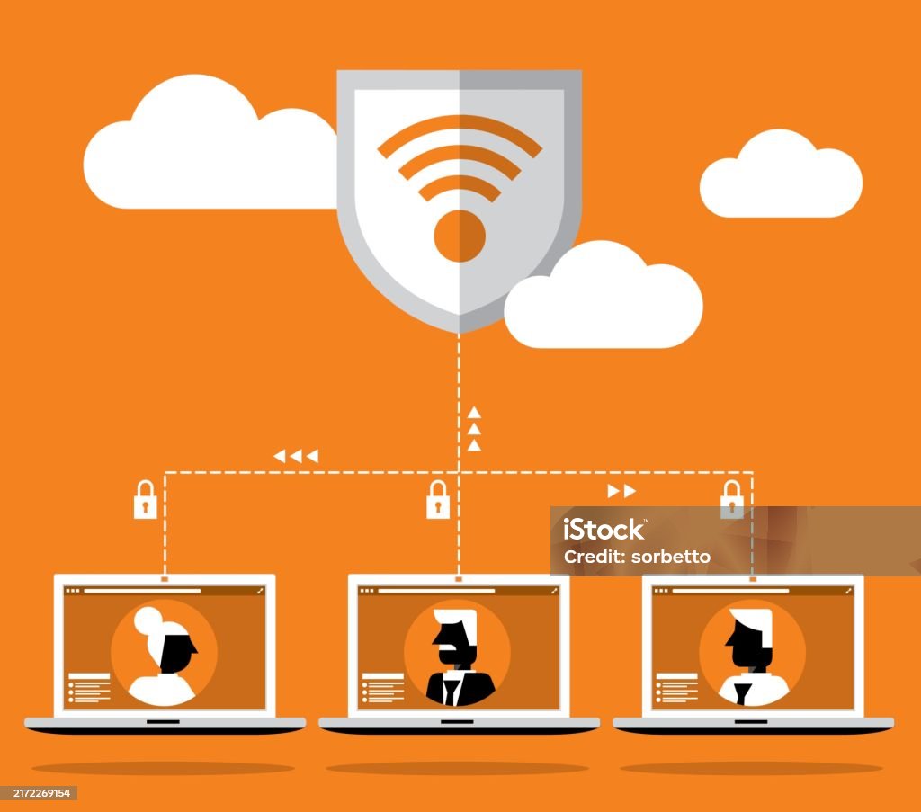 Network Security On This Computer Network Security Laptop Computer Stock Illustration - Download Image ...