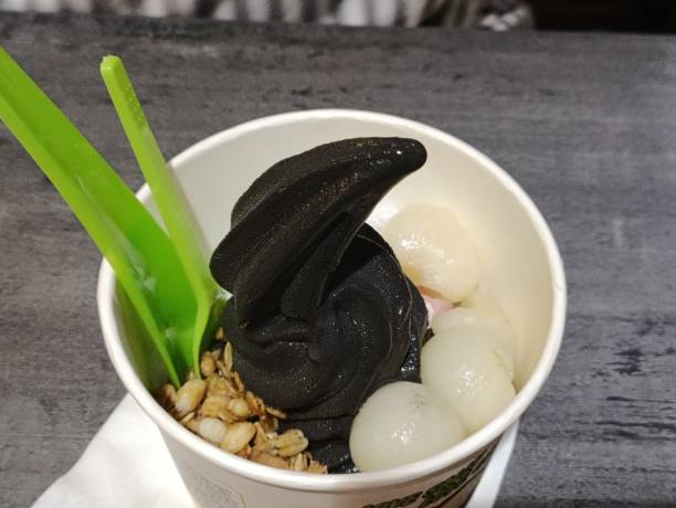 Yogurt charcoal with topping