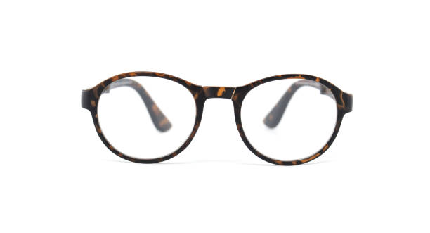 istock Stylish tortoiseshell eyeglasses with round frames on white background 2172273156