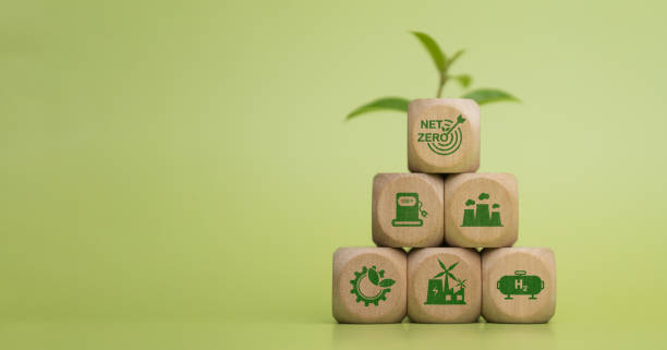 istock Net Zero and Carbon Neutral Emissions Targets, Long-Term Climate Neutrality Strategy with Wooden Blocks and Green Icons 2172276047