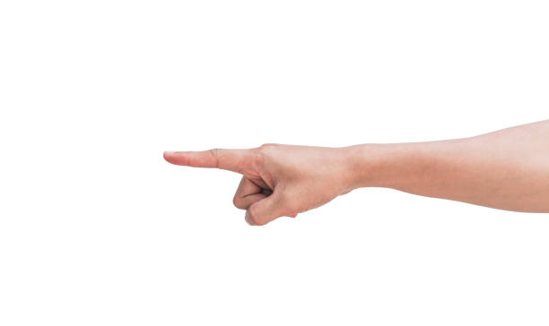 istock Man's hand pointing towards empty space isolated on white background. Clipping Path 2172278472