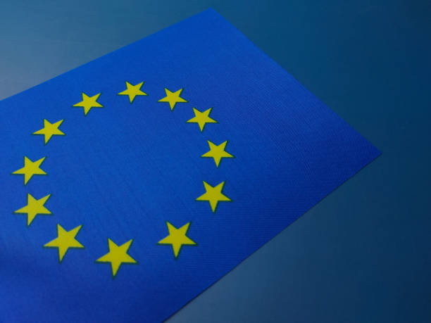 istock Closeup European union flag on a blue background 2172283717