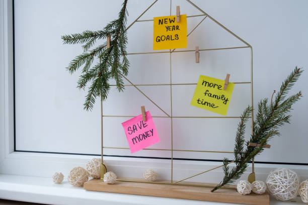 istock Vision board with new year resolutions aims goals on sticky notes. Preparation for New Year. Planning and setting goals for personal development 2172283789