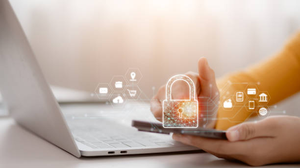 istock Cybersecurity technology. Cyber security and data protection on the internet. Person touching virtual shield, secure access, encrypted connection. Password protected system and storage. 2172286454