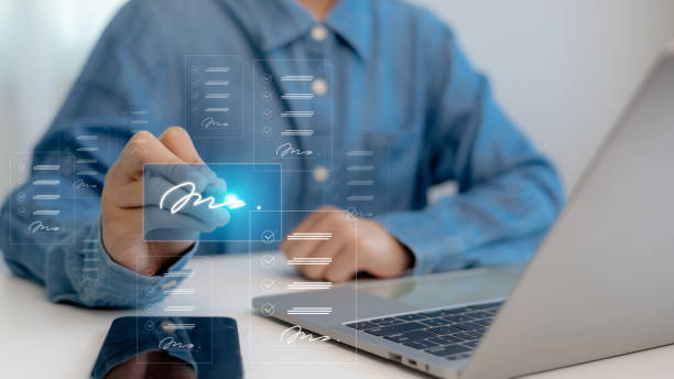 istock Online business contract Electronic signature, e-signing, digital document management, paperless office, signing business contract concept. 2172287785