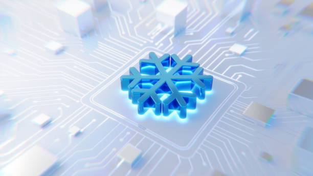 istock 3D Christmas snowflake icon on an abstract motherboard. Christmas and digital technologies concept 2172300839