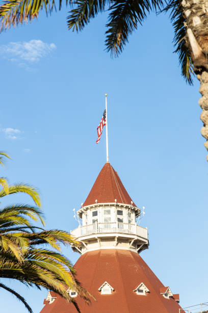 istock Tiled red and white tower with the american flag in it. 2172305304
