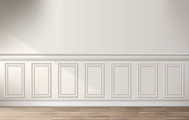 stockillustraties, clipart, cartoons en iconen met room interior with white classic wall panel - muur
