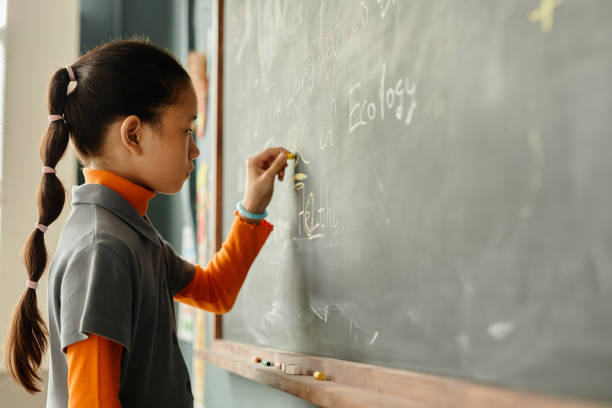 istock Schoolgirl Writing Letters on Blackboard Studying in Primary School Classroom 2172310439