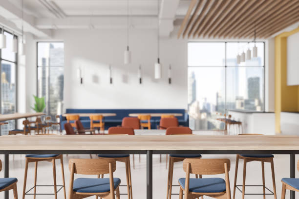 istock Modern coworking space with city view background. 3D Rendering 2172312585