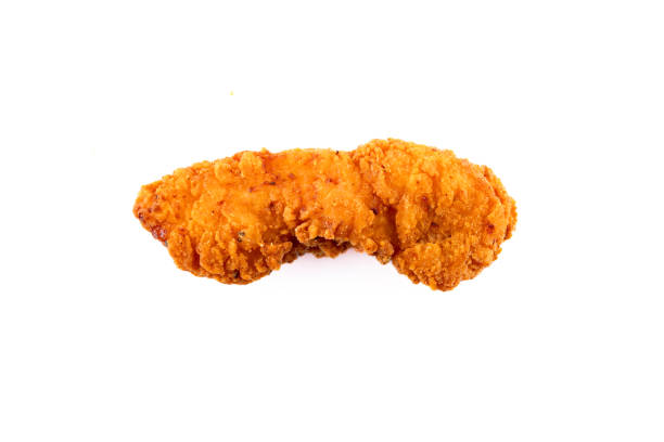 istock Fried chicken breast strips on white background. Isolated chicken crisps 2172313535