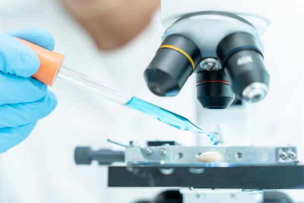 istock Scientist analyze biochemical samples in advanced scientific laboratory. Medical professional use dropper mix microbiological developmental of viral. Biotechnology research in  science lab. cosmeti 2172313907