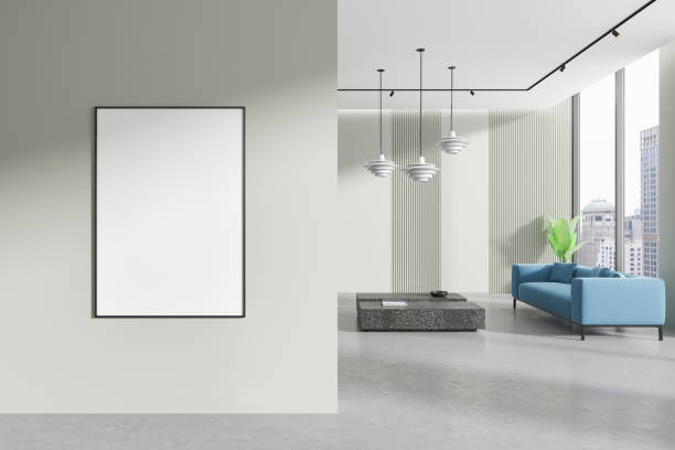istock Blank framed poster mockup in modern minimalist living room. 3D Rendering 2172313938
