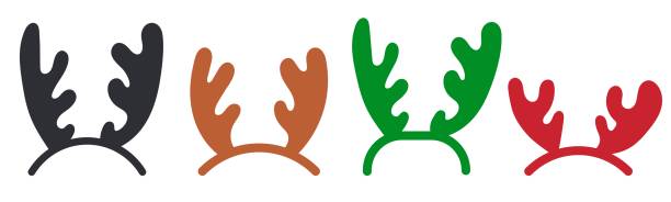 Collection of reindeer headbands. Hand drawn illustrations on white background. Multicolored design. antler stock illustrations