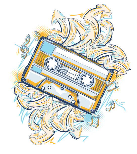 istock Musical design - drawn audio cassette and graffiti arrows street art 2172326647