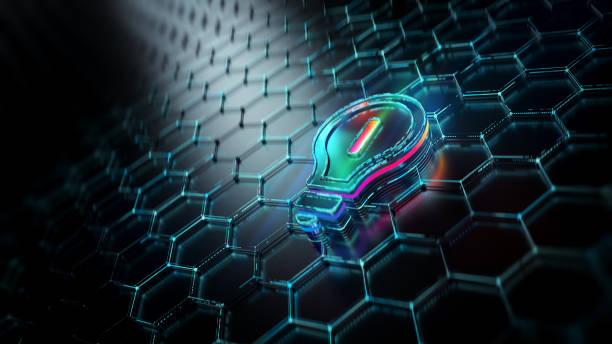 istock Light bulb symbol on digital display. New ideas evolution. Futuristic light bulb icon in world of technological progress and innovation 2172327317