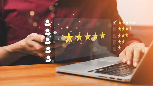 istock User give rating to service experience on online application, Customer review satisfaction feedback survey concept, Customer can evaluate quality of service leading to reputation ranking of business. 2172330408