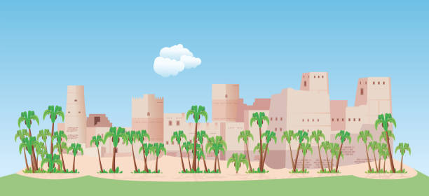 Bahla Fort in Oman Vector Bahla Fort in Oman oman cartoon stock illustrations