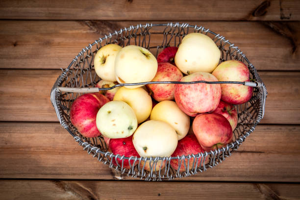 istock Red and yellow apples in a basket 2172334890