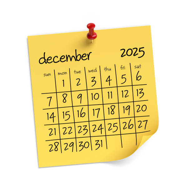 December 2025 Calendar. Isolated on White Background. 3d Rendering