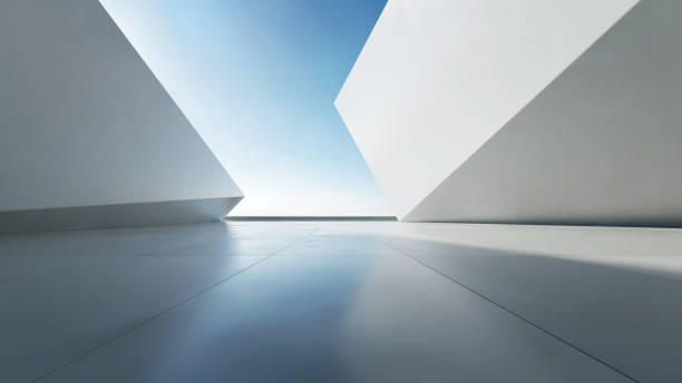 istock 3d render of abstract modern concrete architecture with empty cement floor, minimal exterior, car presentation background 2172339825