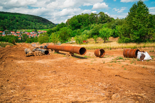Long Metal Pipe Material of an Underground Construction Site