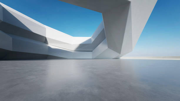 istock 3d render of abstract modern concrete architecture with empty cement floor, minimal exterior, car presentation background 2172339865