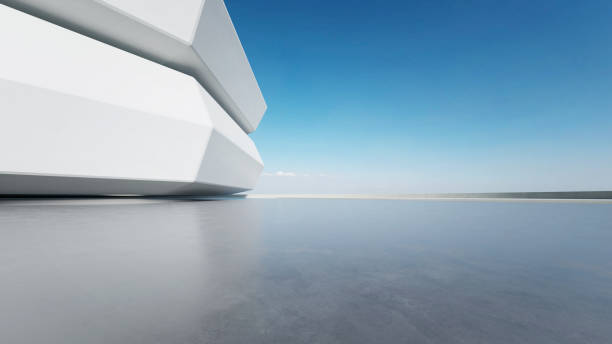 istock 3d render of abstract modern concrete architecture with empty cement floor, minimal exterior, car presentation background 2172339866