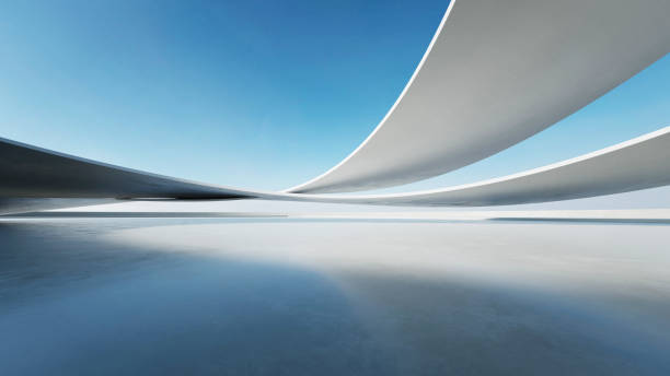istock 3d render of abstract curve structure futuristic architecture with empty concrete floor 2172339892