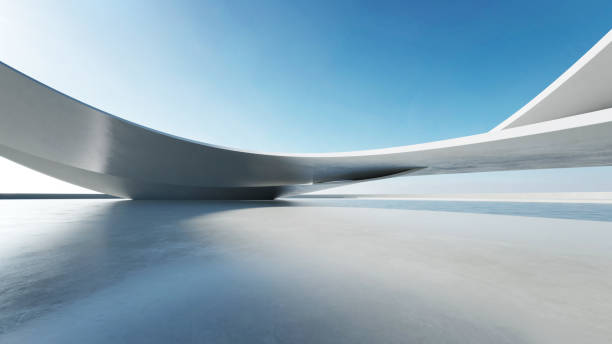 istock 3d render of abstract curve structure futuristic architecture with empty concrete floor 2172339894