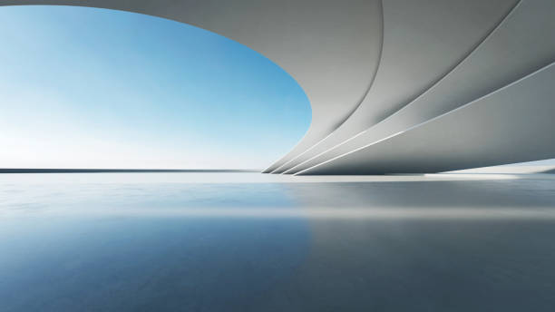 istock 3d render of abstract curve structure futuristic architecture with empty concrete floor 2172339917