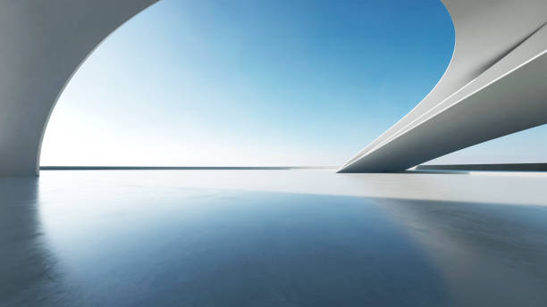istock 3d render of abstract curve structure futuristic architecture with empty concrete floor 2172339918