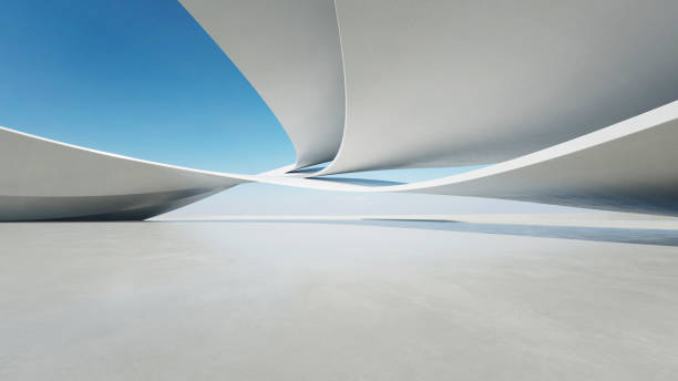 istock 3d render of abstract curve structure futuristic architecture with empty concrete floor 2172339920