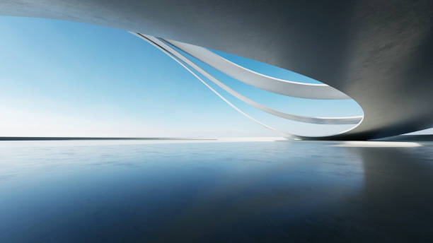 istock 3d render of abstract curve structure futuristic architecture with empty concrete floor 2172339922