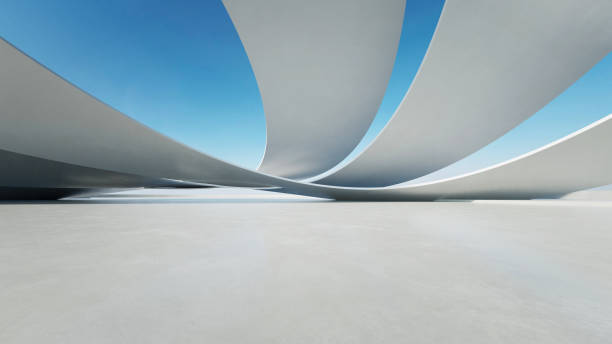 istock 3d render of abstract curve structure futuristic architecture with empty concrete floor 2172339928