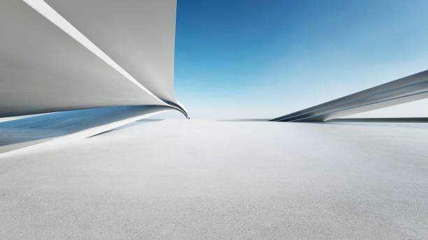 istock 3d render of abstract curve structure futuristic architecture with empty concrete floor 2172339950