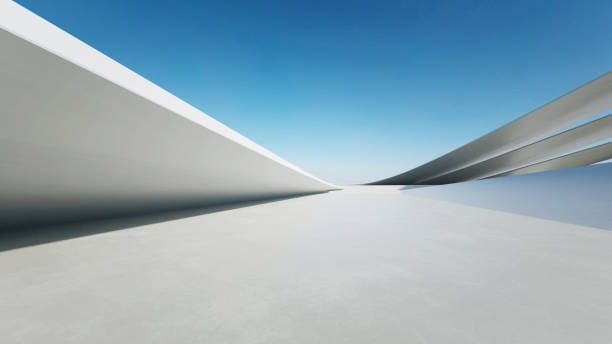 istock 3d render of abstract curve structure futuristic architecture with empty concrete floor 2172339952