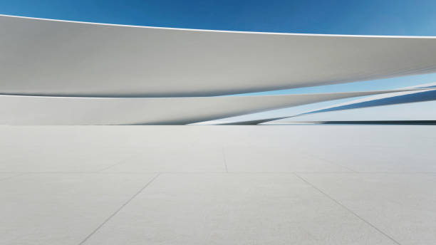 istock 3d render of abstract curve structure futuristic architecture with empty concrete floor 2172339954