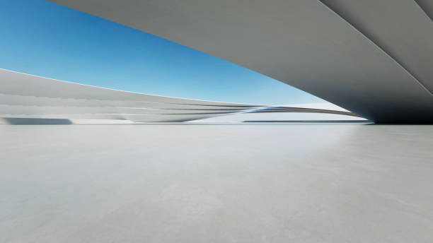 istock 3d render of abstract curve structure futuristic architecture with empty concrete floor 2172339977